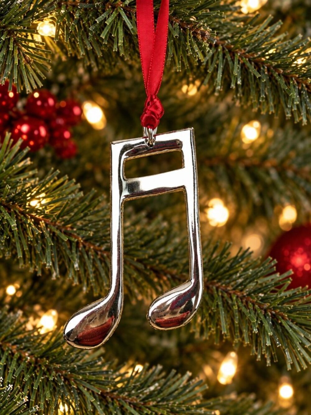Holiday Inspirations Musical Note Christmas Ornament Silver Music Half Note